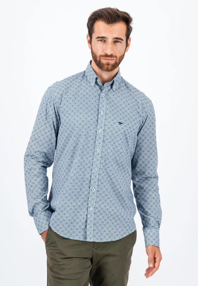 Shirts Men FYNCHHATTON Cotton Shirt With Minimal Print Cloud Bluesoft Bluedark Teal