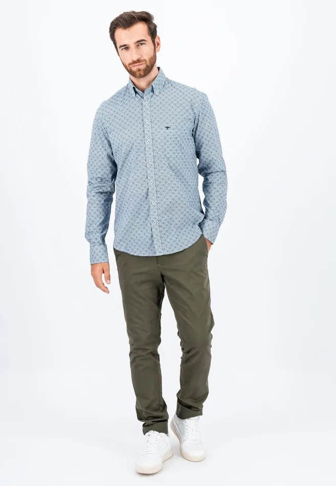 Shirts Men FYNCHHATTON Cotton Shirt With Minimal Print Cloud Bluesoft Bluedark Teal
