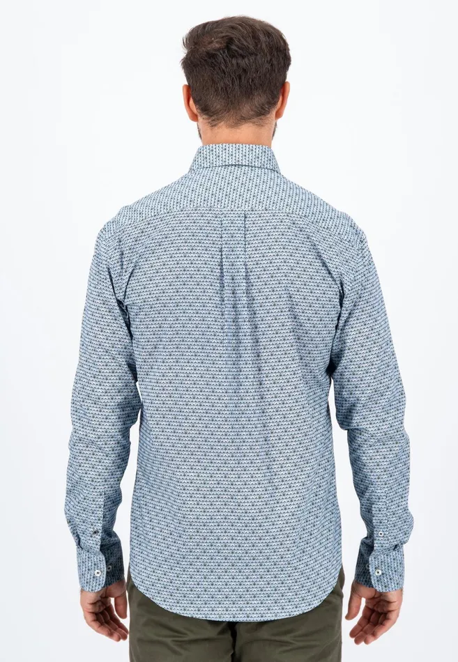 Shirts Men FYNCHHATTON Cotton Shirt With Minimal Print Cloud Bluesoft Bluedark Teal
