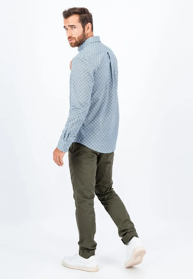 Shirts Men FYNCHHATTON Cotton Shirt With Minimal Print Cloud Bluesoft Bluedark Teal