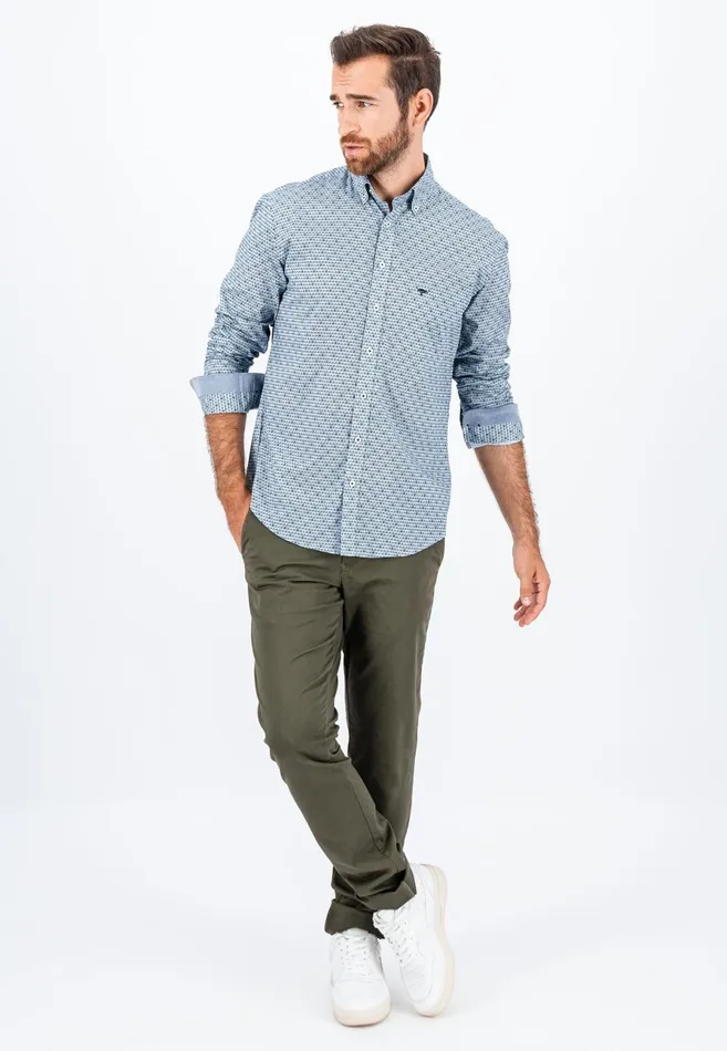 Shirts Men FYNCHHATTON Cotton Shirt With Minimal Print Cloud Bluesoft Bluedark Teal