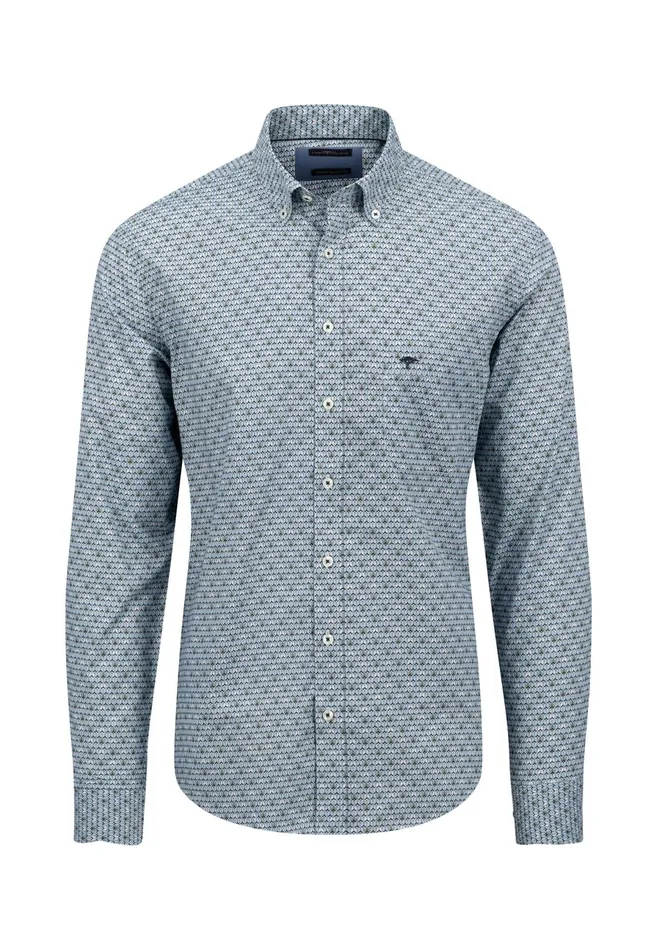Shirts Men FYNCHHATTON Cotton Shirt With Minimal Print Cloud Bluesoft Bluedark Teal