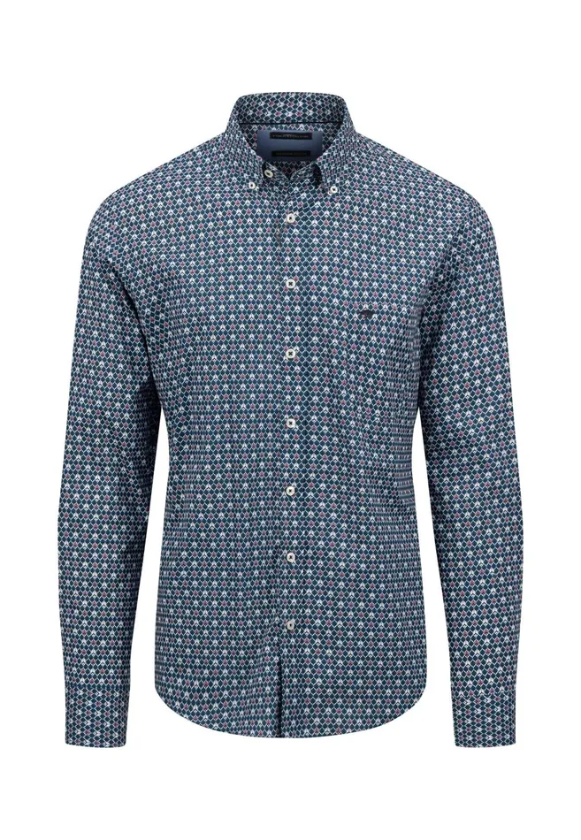 Shirts Men FYNCHHATTON Cotton Shirt With Minimal Print Cloud Bluesoft Bluedark Teal