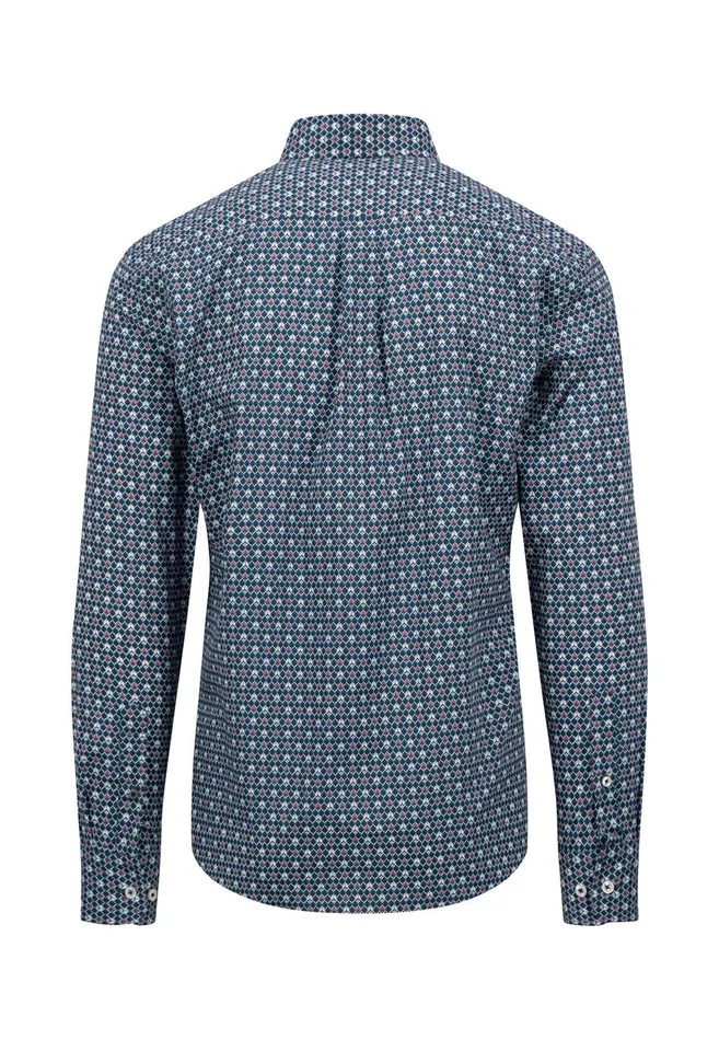 Shirts Men FYNCHHATTON Cotton Shirt With Minimal Print Cloud Bluesoft Bluedark Teal