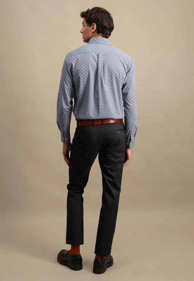 Shirts Men FYNCHHATTON Cotton Shirt With Minimal Print Cloud Bluesoft Bluedark Teal