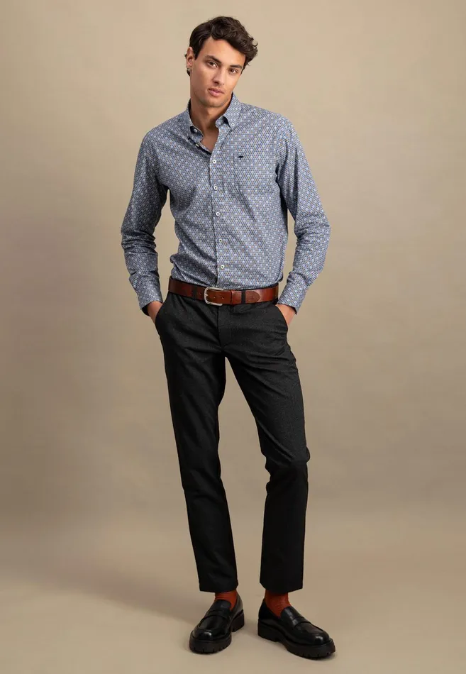 Shirts Men FYNCHHATTON Cotton Shirt With Minimal Print Cloud Bluesoft Bluedark Teal