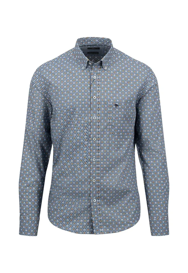 Shirts Men FYNCHHATTON Cotton Shirt With Minimal Print Cloud Bluesoft Bluedark Teal