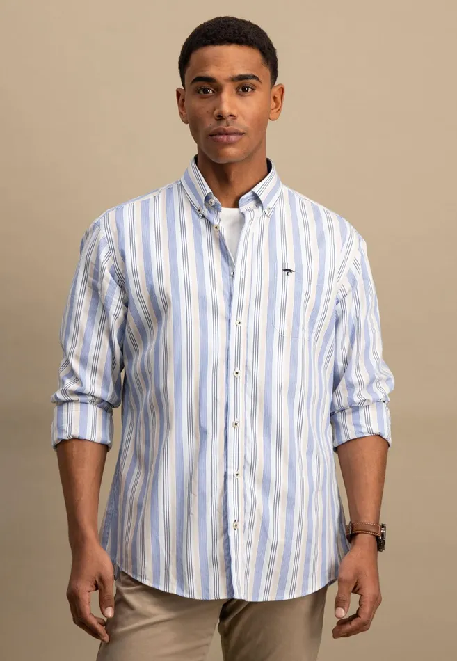 Shirts Men FYNCHHATTON Fine Striped Shirt With Buttondown Collar Summer Breezestrong Blue Shirts Men FYNCHHATTON Fine Striped Shirt With Buttondown Collar Summer Breezestrong Blue