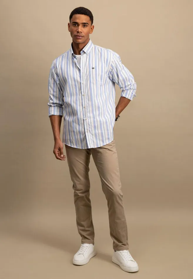 Shirts Men FYNCHHATTON Fine Striped Shirt With Buttondown Collar Summer Breezestrong Blue