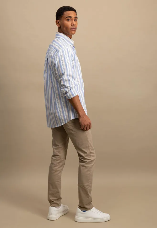 Shirts Men FYNCHHATTON Fine Striped Shirt With Buttondown Collar Summer Breezestrong Blue