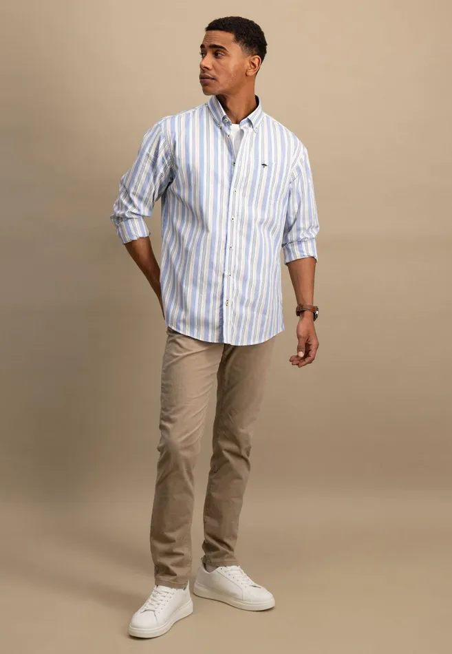 Shirts Men FYNCHHATTON Fine Striped Shirt With Buttondown Collar Summer Breezestrong Blue
