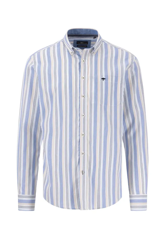 Shirts Men FYNCHHATTON Fine Striped Shirt With Buttondown Collar Summer Breezestrong Blue