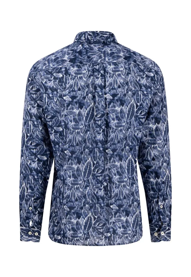 Shirts Men FYNCHHATTON Linen Shirt With Botanical Pattern Summer Breezenavywhitesand