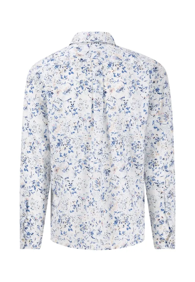 Shirts Men FYNCHHATTON Linen Shirt With Botanical Pattern Summer Breezenavywhitesand