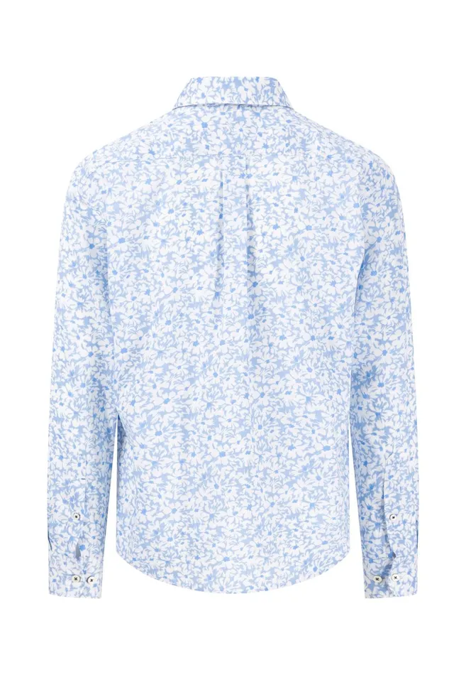 Shirts Men FYNCHHATTON Linen Shirt With Botanical Pattern Summer Breezenavywhitesand