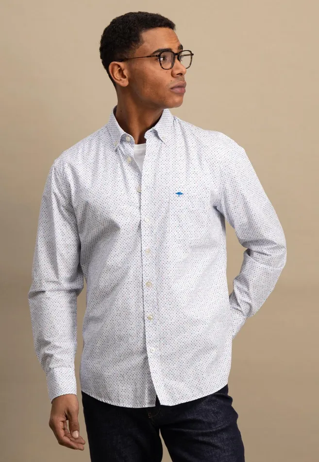 Shirts Men FYNCHHATTON Shirt With Buttondown Collar And Subtle Dots Poppy Redvivid Yellow