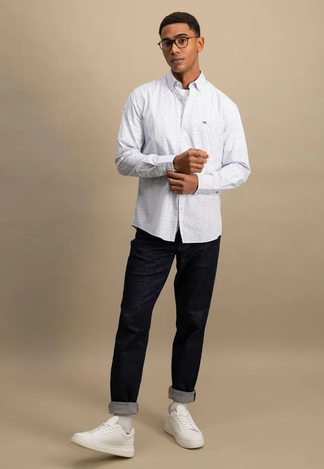 Shirts Men FYNCHHATTON Shirt With Buttondown Collar And Subtle Dots Poppy Redvivid Yellow
