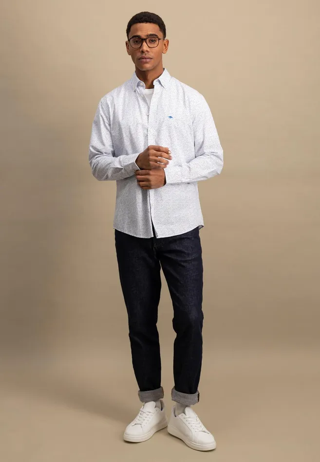 Shirts Men FYNCHHATTON Shirt With Buttondown Collar And Subtle Dots Poppy Redvivid Yellow