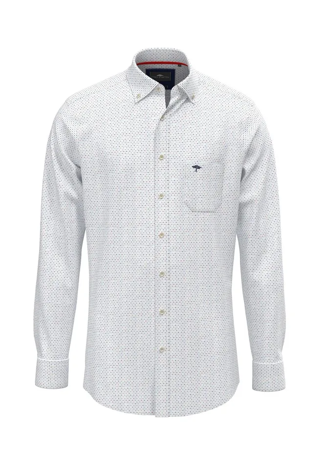 Shirts Men FYNCHHATTON Shirt With Buttondown Collar And Subtle Dots Poppy Redvivid Yellow