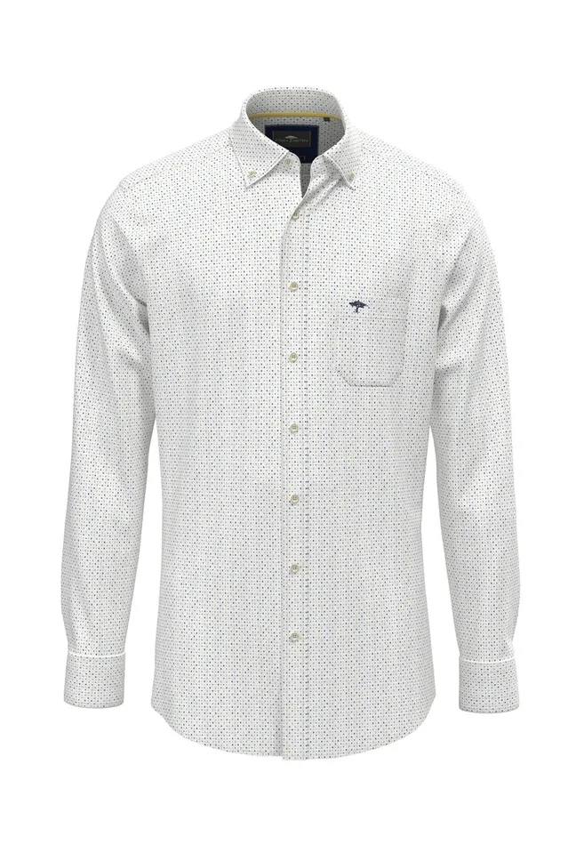 Shirts Men FYNCHHATTON Shirt With Buttondown Collar And Subtle Dots Poppy Redvivid Yellow