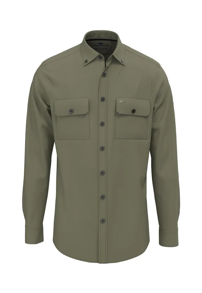 Shirts Men FYNCHHATTON Shirt With Buttondown Collar In Plain Colors Navyolivestone