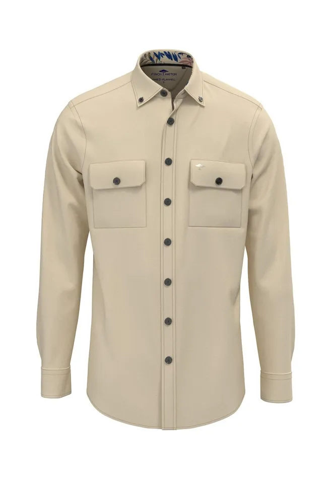 Shirts Men FYNCHHATTON Shirt With Buttondown Collar In Plain Colors Navyolivestone
