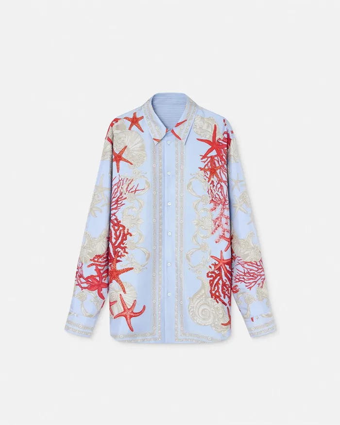 Shirts Men Versace Barocco Sea Reversible Shirt Blueprint