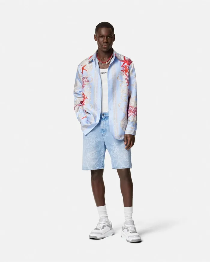 Shirts Men Versace Barocco Sea Reversible Shirt Blueprint
