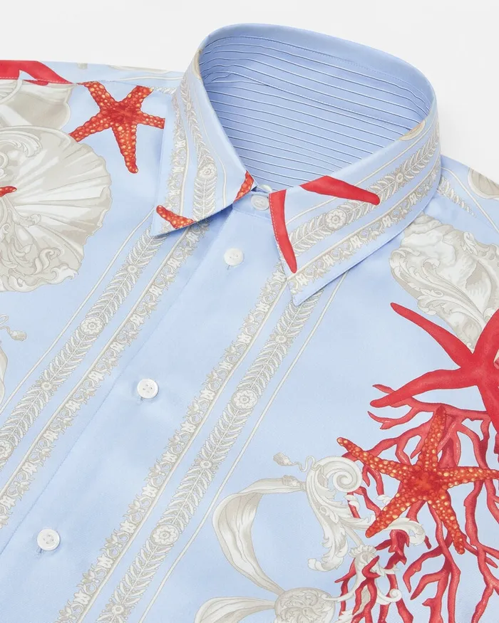 Shirts Men Versace Barocco Sea Reversible Shirt Blueprint