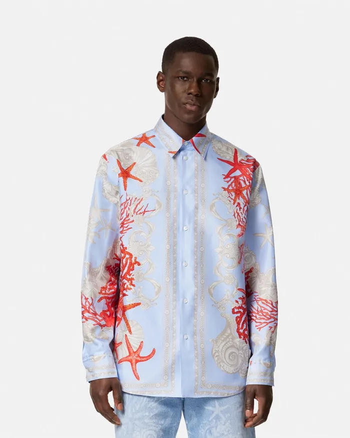 Shirts Men Versace Barocco Sea Reversible Shirt Blueprint