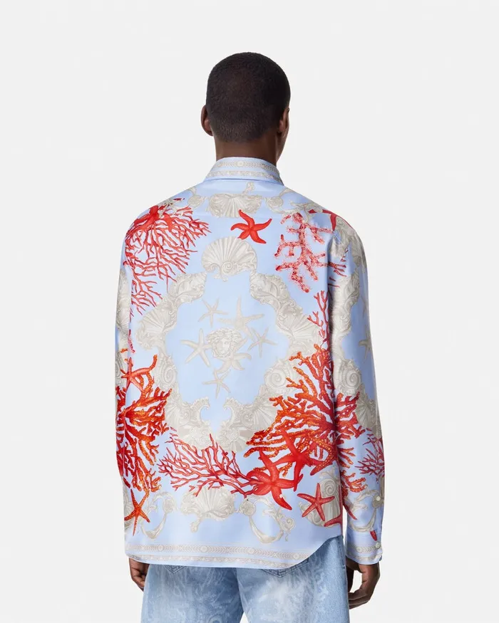 Shirts Men Versace Barocco Sea Reversible Shirt Blueprint