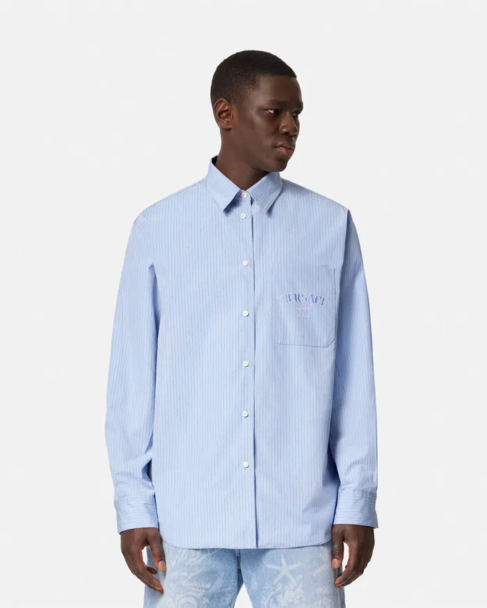 Shirts Men Versace Barocco Sea Reversible Shirt Blueprint