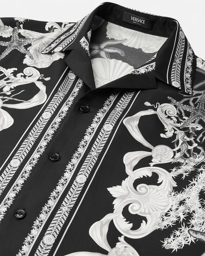 Shirts Men Versace Barocco Sea Silk Shirt Blackprint