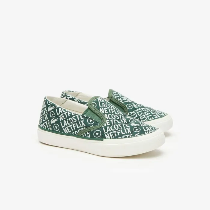 Shoes and Accessories Kids Lacoste Infants039 Lacoste X Netflix SlipOn Shoes Dk Grnoff Wht 12153