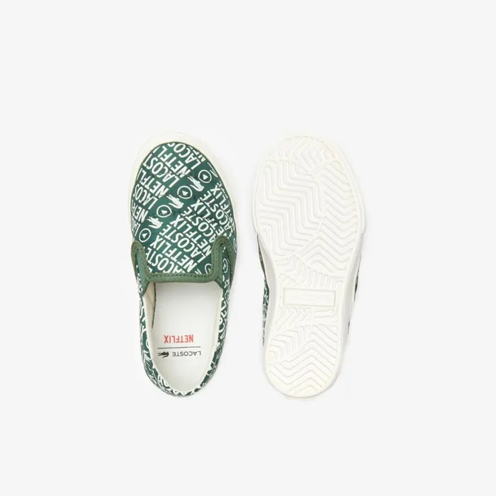 Shoes and Accessories Kids Lacoste Infants039 Lacoste X Netflix SlipOn Shoes Dk Grnoff Wht 12153