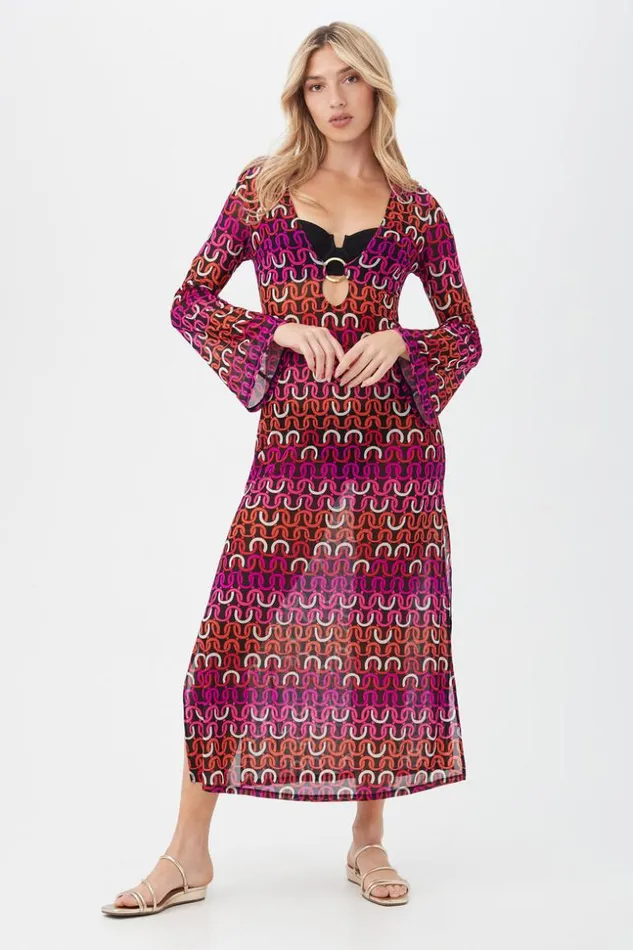 SHOP Trina Turk MATCHING SWIM SETS WOMEN039S ECHO LONG SLEEVE VNECK MESH MAXI DRESS SWIM COVERUP