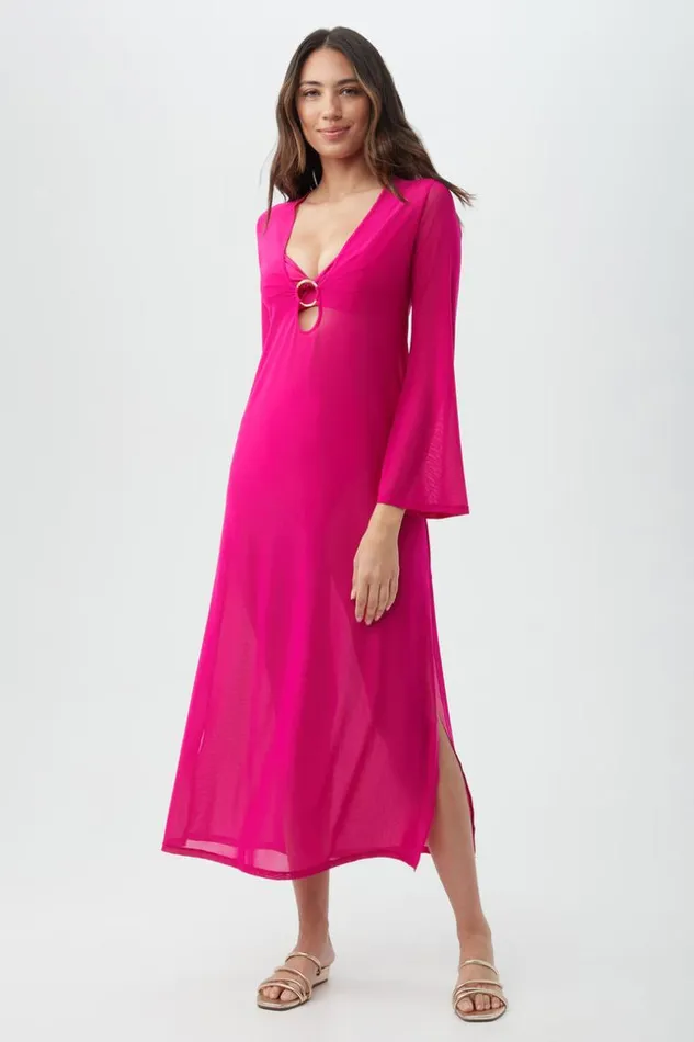 SHOP Trina Turk MATCHING SWIM SETS WOMEN039S ELAIRE LONG SLEEVE VNECK MESH MAXI DRESS SWIM COVERUP