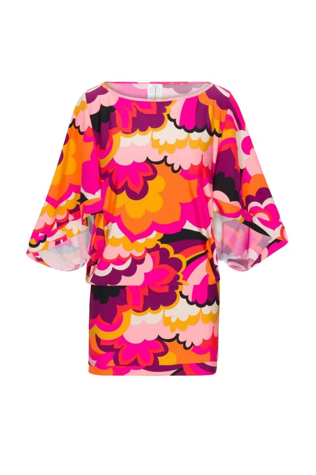 SHOP Trina Turk MATCHING SWIM SETS WOMEN039S FAN FAIRE BOATNECK TUNIC SWIM COVERUP DRESS