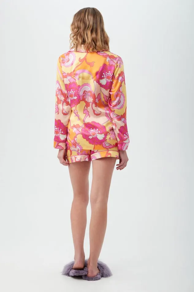 SHOP Trina Turk WOMEN039S SLEEPWEAR APACHE BLOOM WOMEN039S LONG SLEEVE SHORTY SILK PJ SET