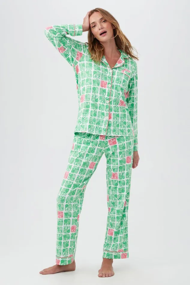 SHOP Trina Turk WOMEN039S SLEEPWEAR ELEPHANTS WOMEN039S LONG SLEEVE LONG PANT JERSEY PJ SET