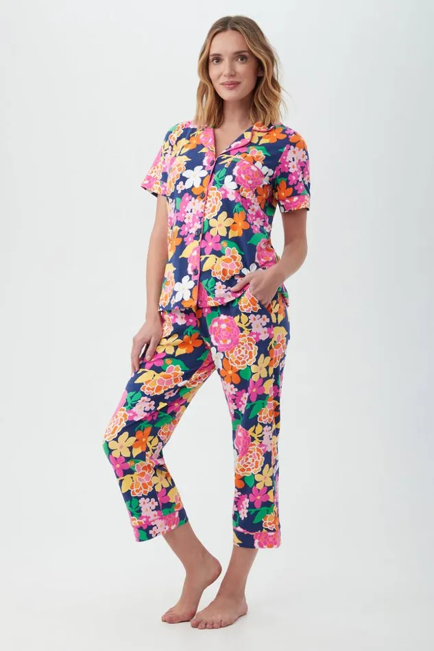 SHOP Trina Turk WOMEN039S SLEEPWEAR GREENHOUSE FLORAL WOMEN039S SHORT SLEEVE CROPPED PANT JERSEY PJ SET