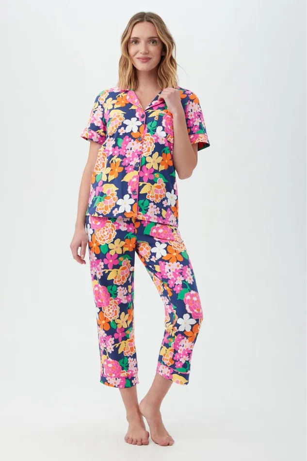 SHOP Trina Turk WOMEN039S SLEEPWEAR GREENHOUSE FLORAL WOMEN039S SHORT SLEEVE CROPPED PANT JERSEY PJ SET