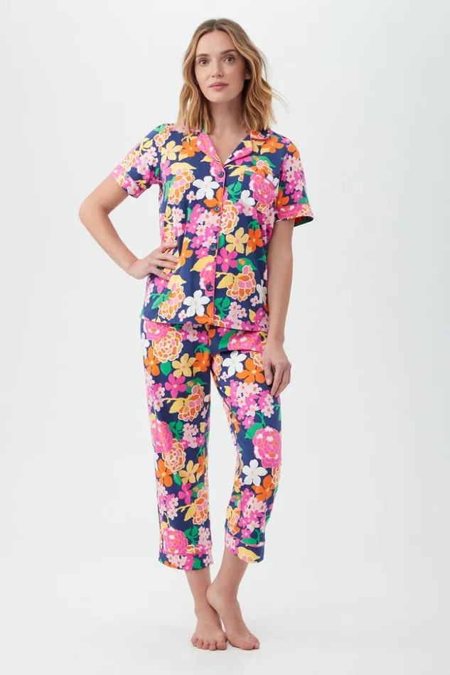 SHOP Trina Turk WOMEN039S SLEEPWEAR GREENHOUSE FLORAL WOMEN039S SHORT SLEEVE CROPPED PANT JERSEY PJ SET