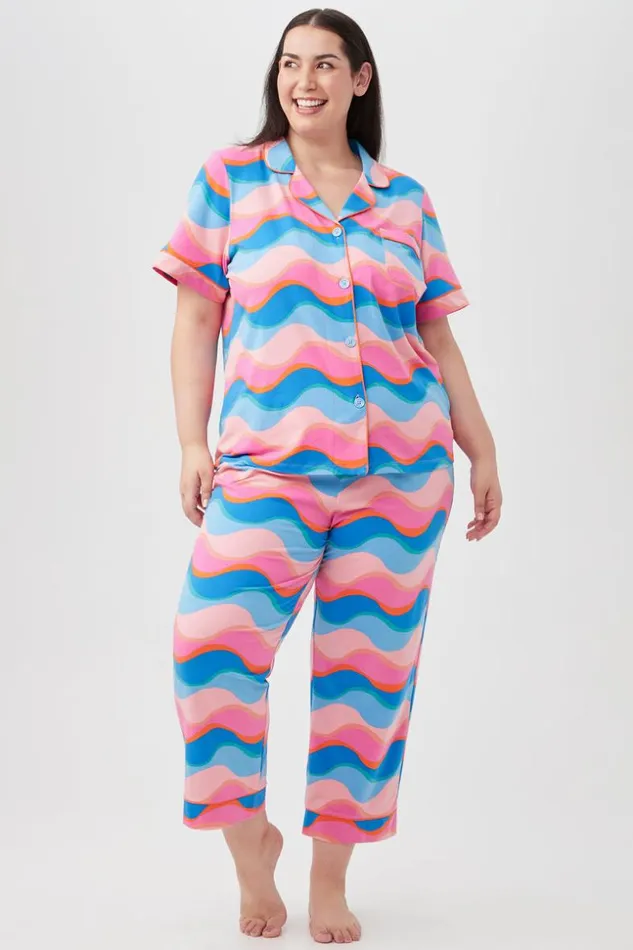 SHOP Trina Turk WOMEN039S SLEEPWEAR NEW WAVE WOMEN039S SHORT SLEEVE CROPPED PANT JERSEY PJ SET
