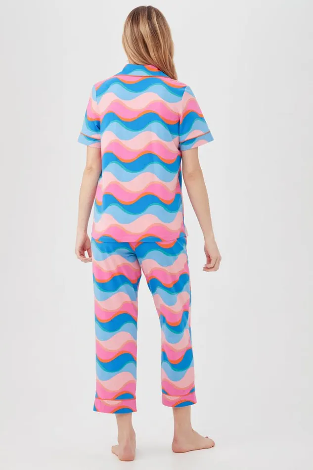SHOP Trina Turk WOMEN039S SLEEPWEAR NEW WAVE WOMEN039S SHORT SLEEVE CROPPED PANT JERSEY PJ SET