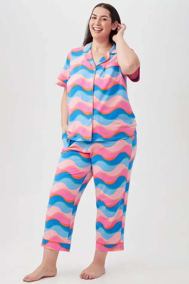 SHOP Trina Turk WOMEN039S SLEEPWEAR NEW WAVE WOMEN039S SHORT SLEEVE CROPPED PANT JERSEY PJ SET