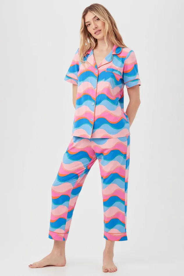 SHOP Trina Turk WOMEN039S SLEEPWEAR NEW WAVE WOMEN039S SHORT SLEEVE CROPPED PANT JERSEY PJ SET