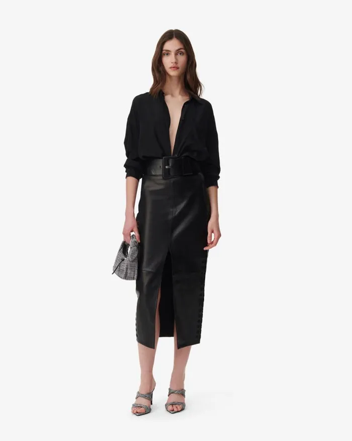 Shorts and Skirts Women IRO AKINE SPLIT LEATHER MIDI SKIRT
