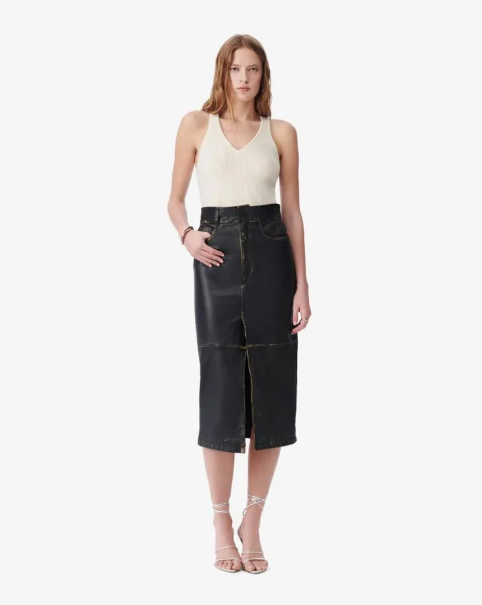 Shorts and Skirts Women IRO DENIZ SLIT LEATHER MIDI SKIRT