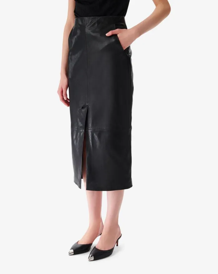 Shorts and Skirts Women IRO NADIA SLIT LEATHER MIDI SKIRT